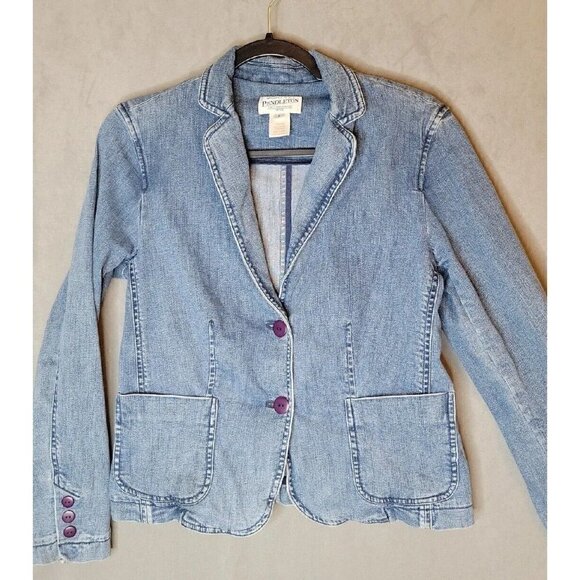 Pendleton Jackets & Blazers - Pendleton Denim Blazer Jacket Women's Sz S Petite Blue Button Long Sleeve Fitted